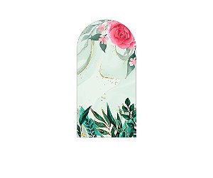 Painel De Festa Romano 1,00x2,00- Flor Rosa com Efeito Mármore Verde 024