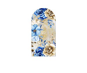 Painel De Festa Romano 1,00x2,00- Flores Azuis e Douradas 027