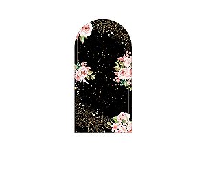 Painel De Festa Romano 1,00x2,00- Preto com Flores Efeito Brilhos 030