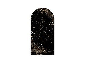 Painel De Festa Romano 1,00x2,00- Preto com Folhagens Efeito Brilhos Dourados 052