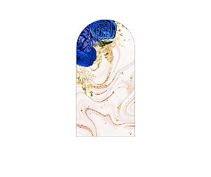 Painel De Festa Romano 1,00x2,00- Efeito Mármore Rose com Flores Azuis 055