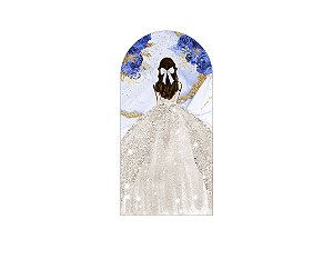 Painel De Festa Romano 1,00x2,00- Princesa Efeito Mármore com Flores Azuis 088