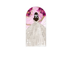 Painel De Festa Romano 1,00x2,00- Princesa Vestido Branco com Flores Pink 092