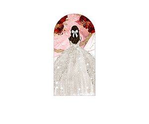 Painel De Festa Romano 1,00x2,00- Princesa Vestido Branco com Flores Vermelhas 097