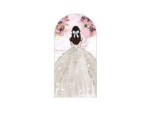Painel De Festa Romano 1,00x2,00- Princesa Vestido Branco com Flores Rosas 099