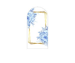 Painel De Festa Romano 1,00x2,00- Geométrico Dourado com Flores Azuis 125