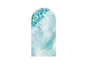 Painel Romano Veste Fácil 1,00x2,00 - Flores Efeito Mármore Azul Esverdeado com Dourado 008