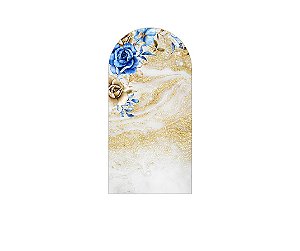 Painel Romano Veste Fácil 1,00x2,00 - Floral Azul e Dourado 026