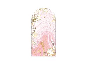 Painel Romano Veste Fácil 1,00x2,00 - Flores Efeito Mámore Rosa e Dourado 043