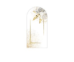 Painel Romano Veste Fácil 1,00x2,00 - Flores Brancas com Efeito Glitter Dourado 060