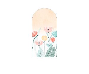 Painel Romano Veste Fácil 1,00x2,00 - Flores Verde com Salmão 066