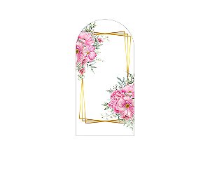 Painel Romano Veste Fácil 1,00x2,00 - Floral Rosa Com Arco Dourado 141