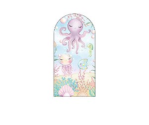 Painel De Festa Romano 1,00x2,00- Fundo do Mar Polvo Lilás Cute 015