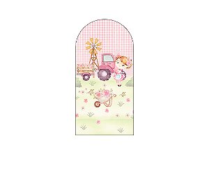 Painel De Festa Romano 1,00x2,00- Fazendinha Rosa com Flores Menina 070