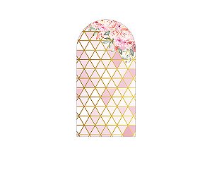 Painel Romano Veste Fácil 1,00x2,00 - Geométrico Floral Rosa e Dourado 045