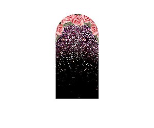 Painel Romano Veste Fácil 1,00x2,00 - Preto com Flores Rosas Efeito Glitter 008