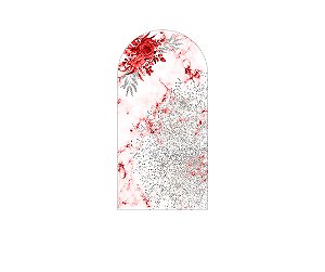 Painel Romano Veste Fácil 1,00x2,00 - Flores Efeito Mármore Vermelho e Prata 061