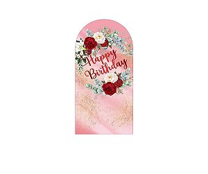 Painel Romano Veste Fácil 1,00x2,00 - Happy Birthday Efeito Mármore Floral 238