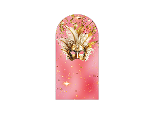 Painel Romano Veste Fácil 1,00x2,00 - Carnaval Máscaras Dourado e Rosa 028