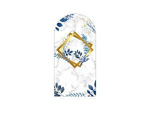 Painel De Festa Romano 1,00x2,00- Efeito Mármore e Flores Azul 032