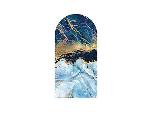 Painel De Festa Romano 1,00x2,00- Efeito Mármore Azul com Dourado 013