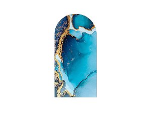 Painel De Festa Romano 1,00x2,00- Efeito Mármore Azul e Dourado 054