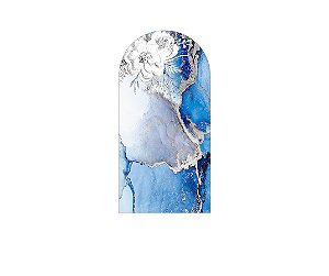 Painel De Festa Romano 1,00x2,00- Efeito Mármore Azul e prata 055