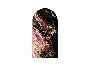 Painel De Festa Romano 1,00x2,00- Efeito Marmorizado Preto Rosa e Dourado 076