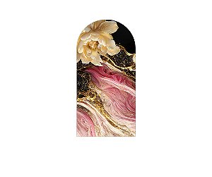 Painel De Festa Romano 1,00x2,00- Efeito Marmorizado com Flor Rosa e Dourado 077