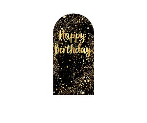 Painel De Festa Romano 1,00x2,00- Efeito Brilhos Happy Birthday Dourado 004