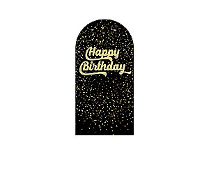 Painel De Festa Romano 1,00x2,00-  Happy Birthday Confetes Dourados 005