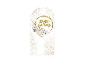 Painel De Festa Romano 1,00x2,00- Flores Brancas Happy Birthday 042