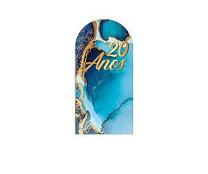 Painel De Festa Romano 1,00x2,00- Efeito Mármore Azul com Dourado 20 Anos 061