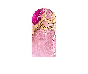 Painel De Festa Romano 1,00x2,00- Efeito Mármore Pink com Dourado 50 Anos 169