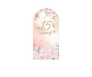 Painel De Festa Romano 1,00x2,00- 15 Anos Rosa com Flores e Borboletas 235