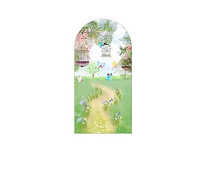 Painel De Festa Romano 1,00x2,00- Jardim Aquarela Gaiolas e Borboletas 013