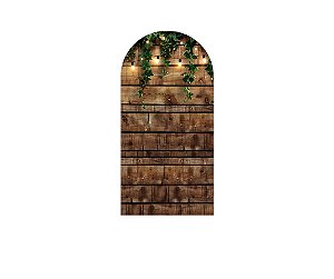 Painel De Festa Romano 1,00x2,00- Efeito Ripas de Madeira com Folhagens 016