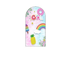Painel De Festa Romano 1,00x2,00- Pool Party Azul e Rosa 001