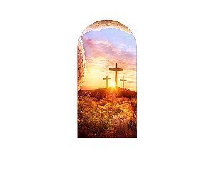 Painel De Festa Romano 1,00x2,00- Páscoa Cristã Cruz no Amanhecer 012