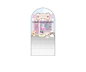 Painel De Festa Romano 1,00x2,00-  Cachorrinhos Pet Shop Rosa 006