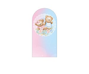 Painel De Festa Romano 1,00x2,00- Ursinhos Cute Azul e Rosa Revelação 056