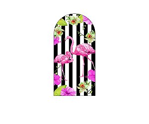 Painel De Festa Romano 1,00x2,00- Tropical Flamingos Listras 001