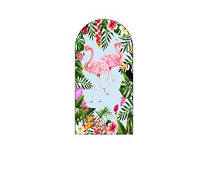 Painel De Festa Romano 1,00x2,00- Tropical Flamingos Folhas 021