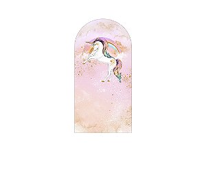 Painel De Festa Romano 1,00x2,00- Unicórnio Arco-íris Efeito Glitter Dourado 005