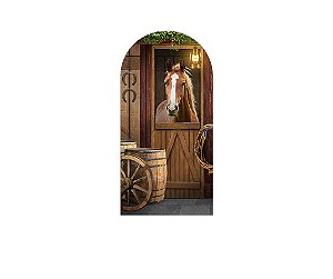 Painel De Festa Romano 1,00x2,00- Cavalo Estábulo Efeito Madeia 042