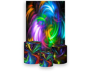 Painel De Festa Vertical 1,50 x 2,20 + Trio De Capas Cilindro - Espiral Colorida Efeito Neon 024