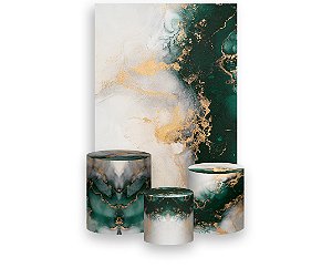 Painel De Festa Vertical 1,50 x 2,20 + Trio De Capas Cilindro - Efeito Mármore Verde com Dourado 109