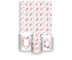 Painel De Festa Vertical 1,50 x 2,20 + Trio De Capas Cilindro - Flores Rosa e Lilás 128