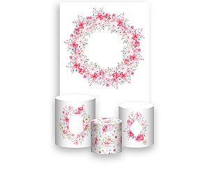 Painel De Festa Vertical 1,50 x 2,20 + Trio De Capas Cilindro - Frame Flores Rosas 129