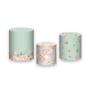 Trio De Capas De Cilindro - Dia das Mães Verde Suave Flores Pastel 077